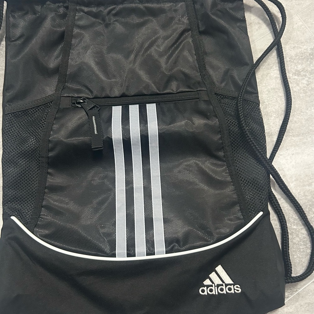 Adidas Black and White Drawstring Bag